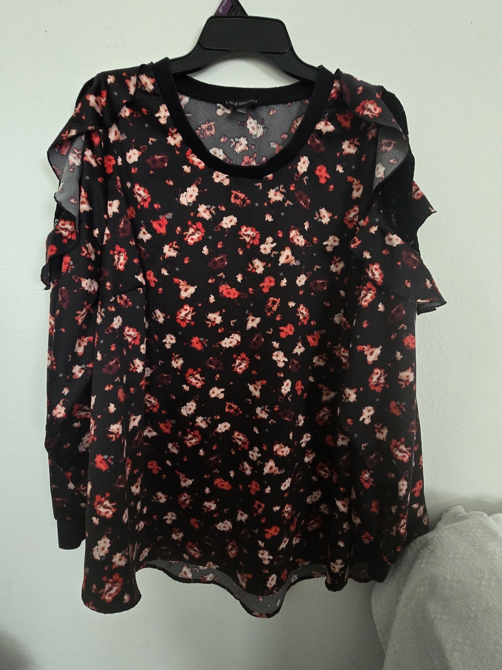 Lavender Brown Black Floral Ruffle Sleeve Women's Top